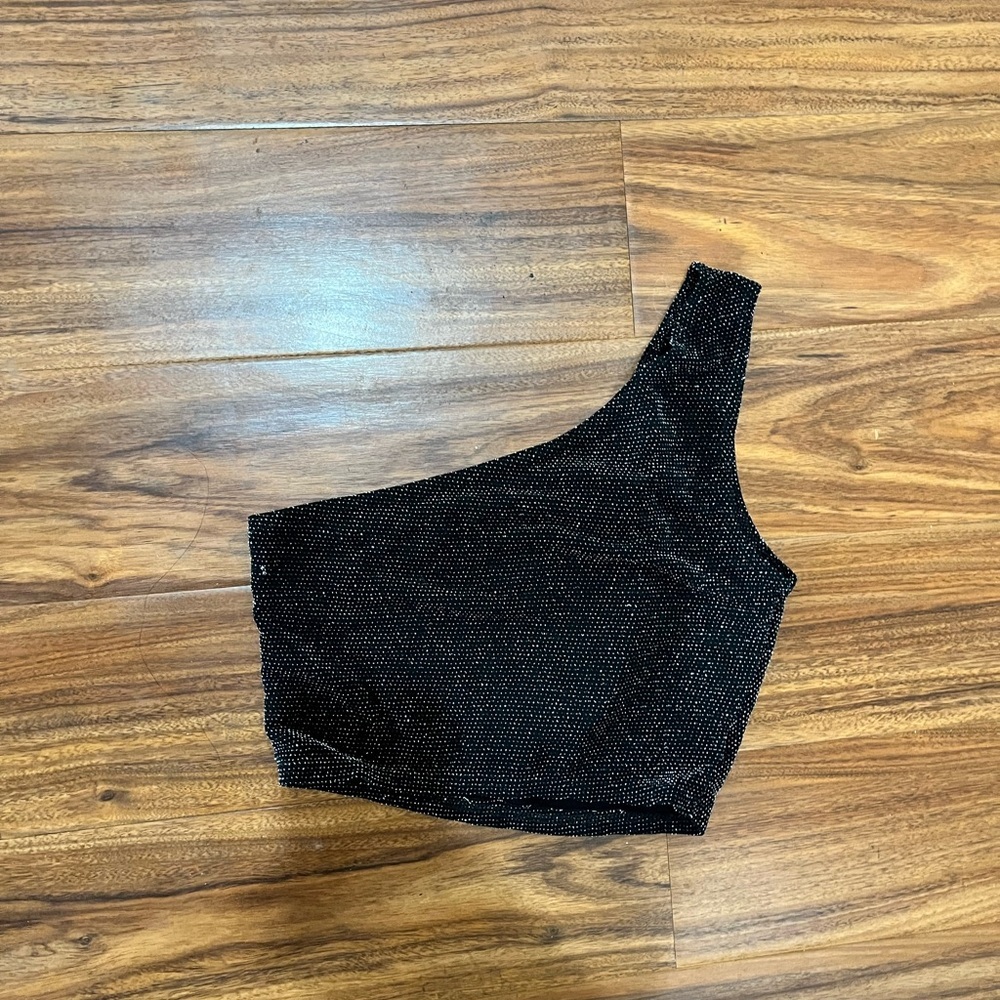 PrettyLittleThing Black Glitter One-Shoulder crop Top